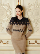 Fuzzy Geometric Pattern Knit Pullover Sweater