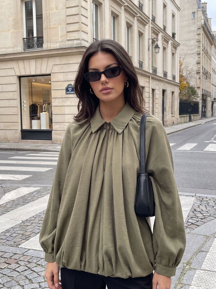 Pleated Oversized Zip Up Jacket