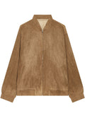 Oversized Faux Suede Bomber Jacket