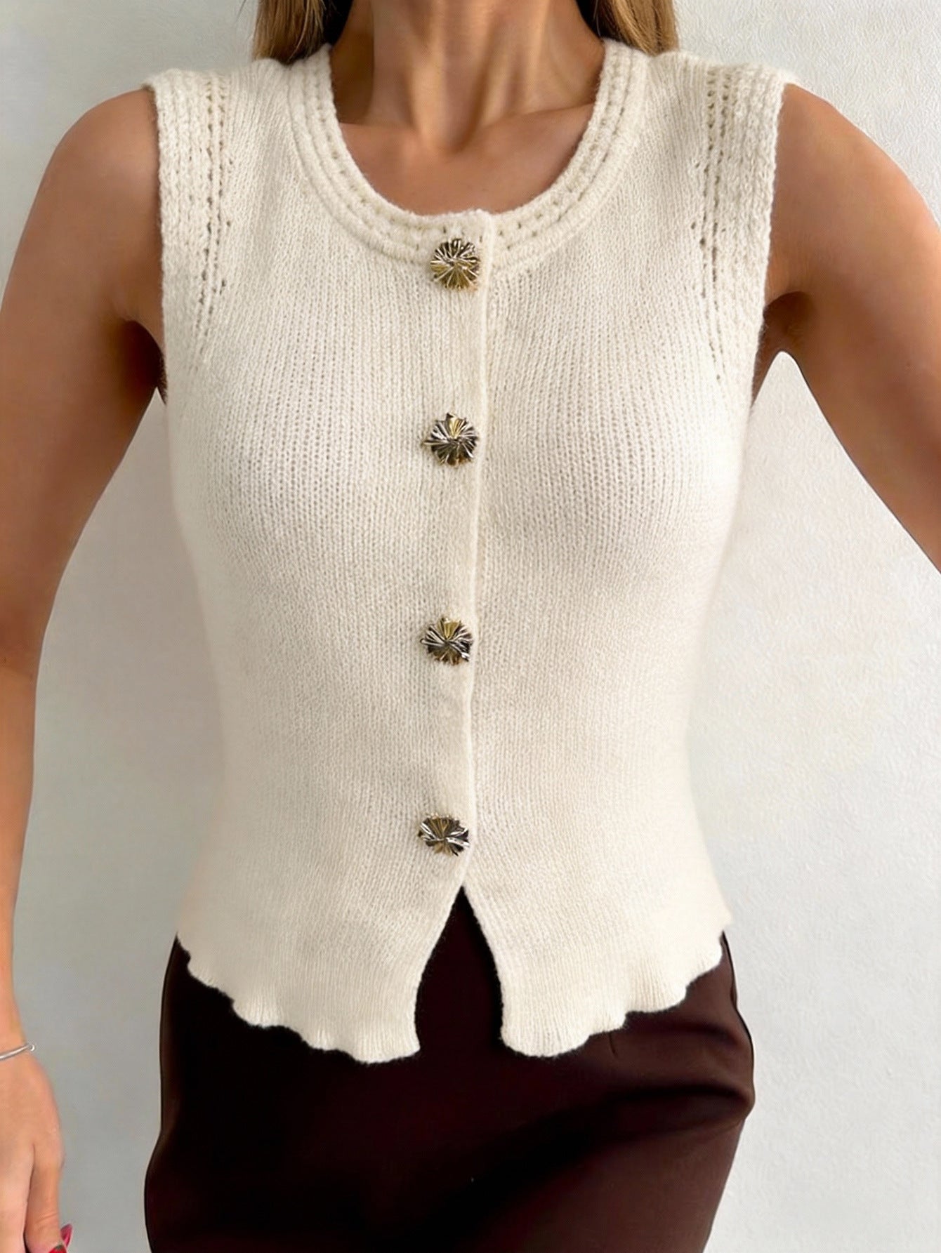 Sleeveless Button Up Knit Cardigan