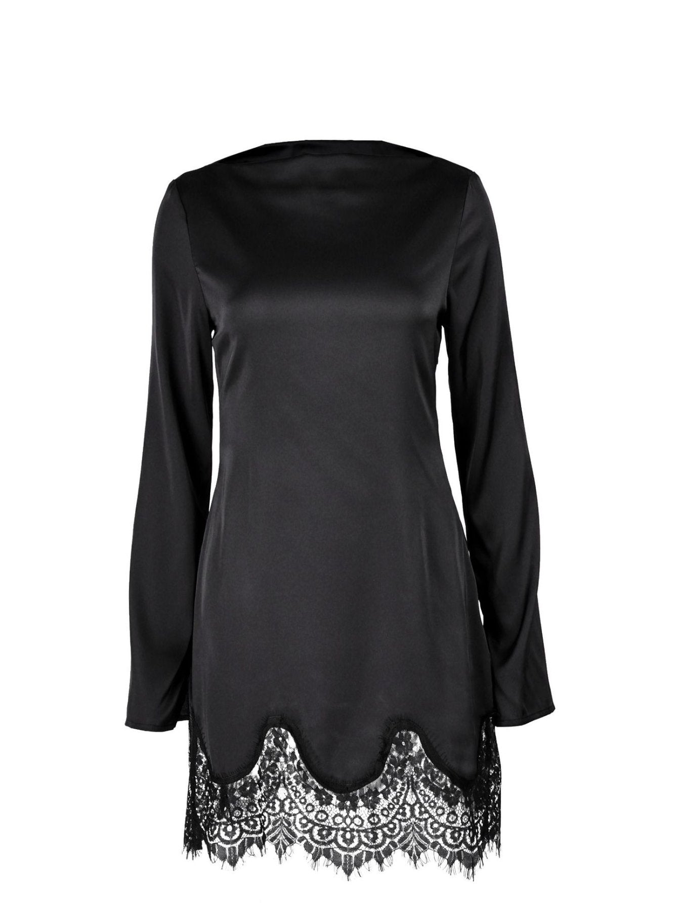 Elegant Lace Trim Satin Dress