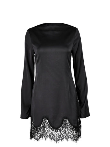 Elegant Lace Trim Satin Dress