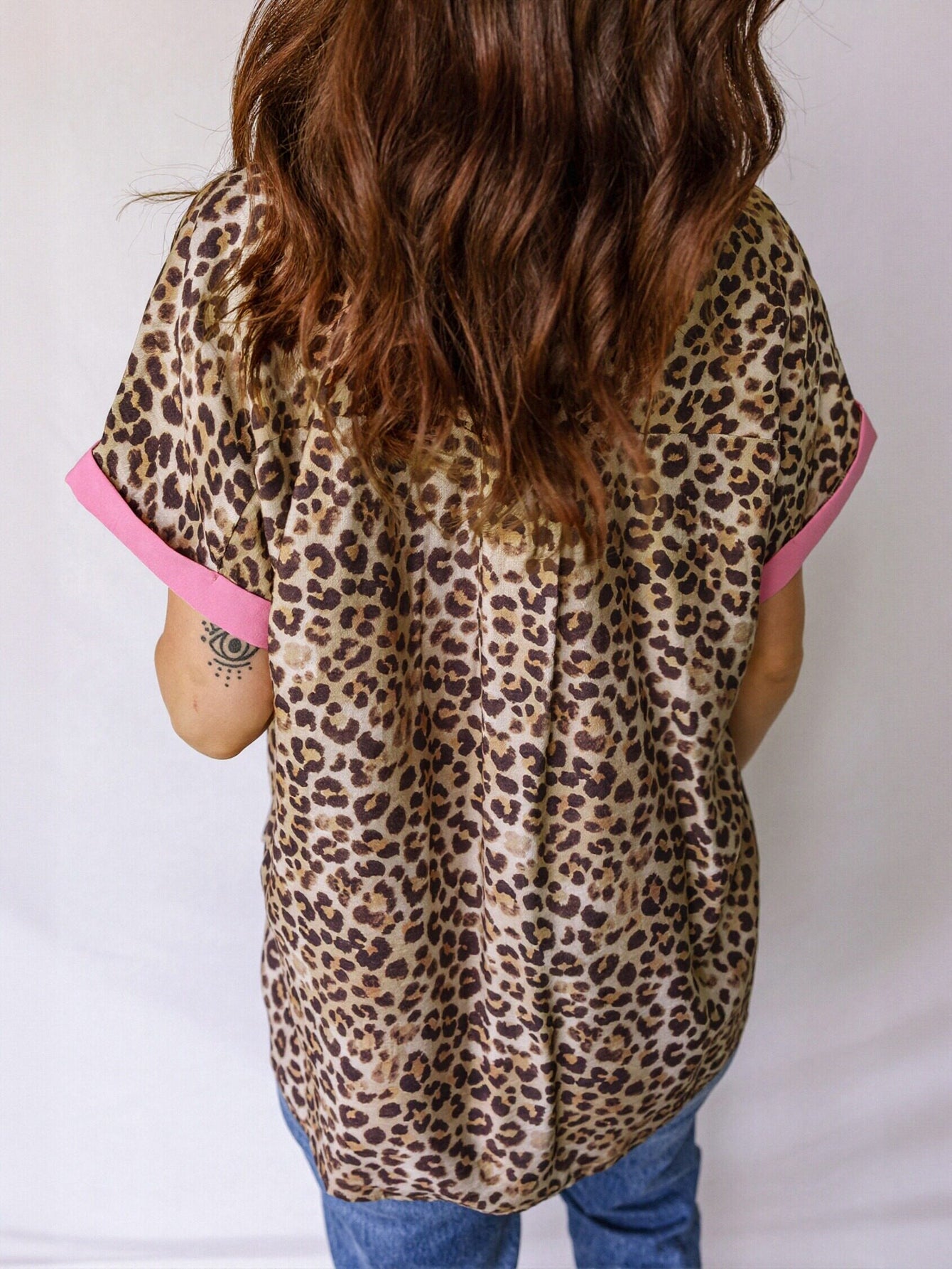 Leopard Print Contrast Button Down Shirt
