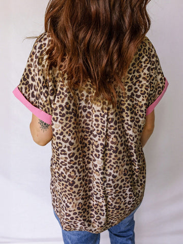 Leopard Print Contrast Button Down Shirt