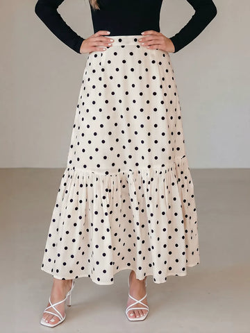 High Waisted Polka Dot Midi Skirt