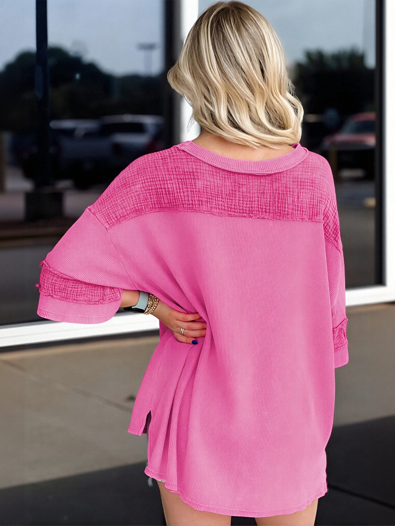 Oversized Waffle Knit Pocket T Shirt