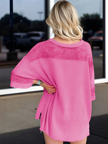 Oversized Waffle Knit Pocket T Shirt