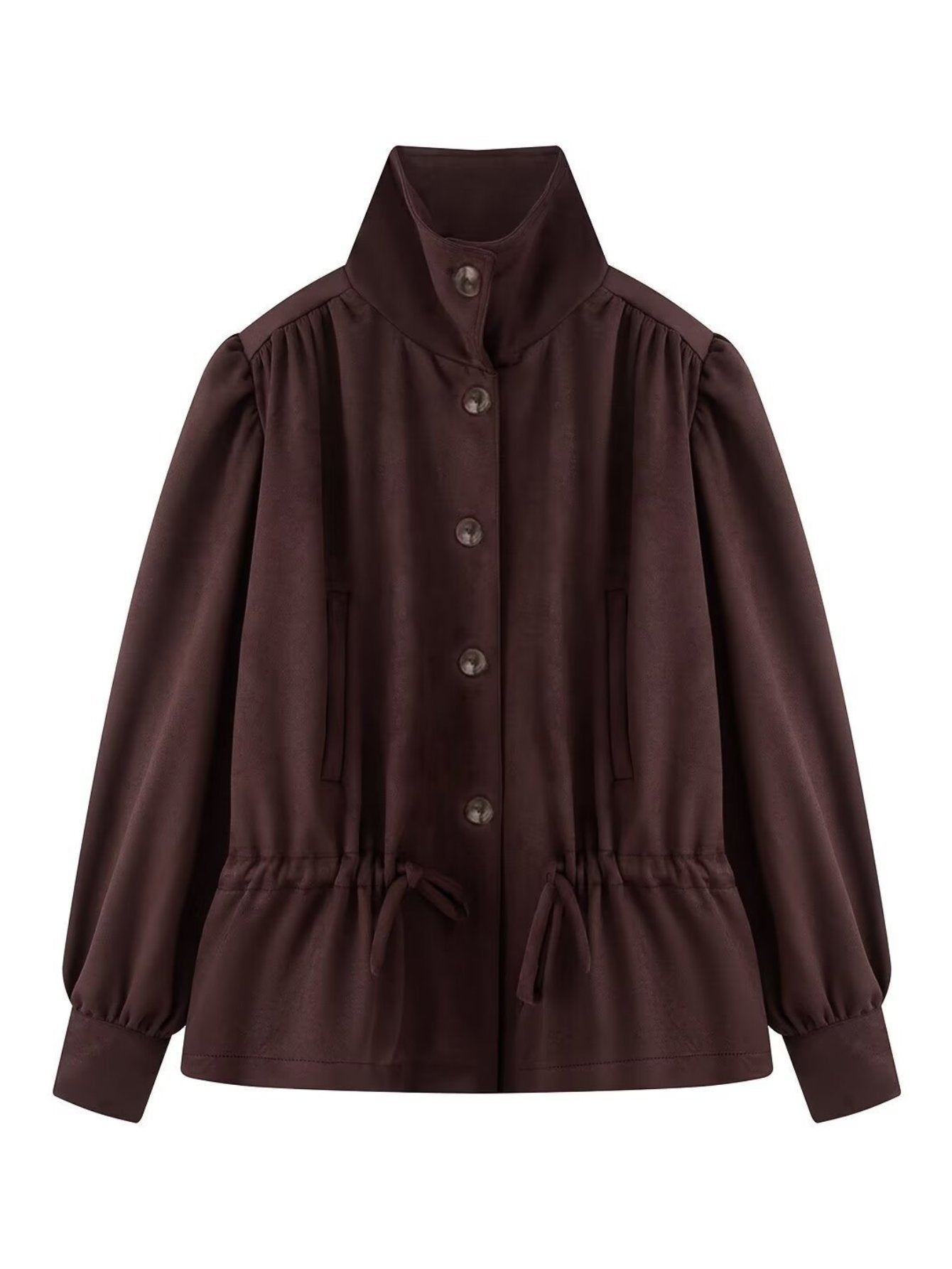 Puff Sleeve Drawstring Waist Trench Coat