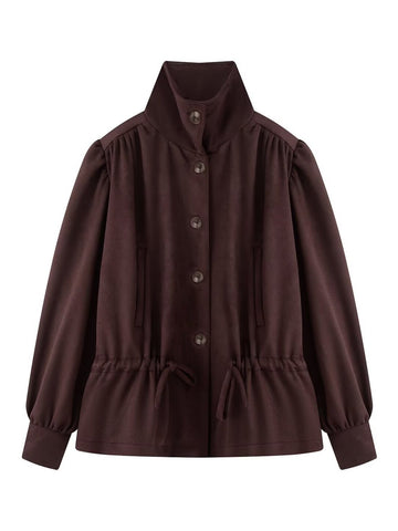 Puff Sleeve Drawstring Waist Trench Coat
