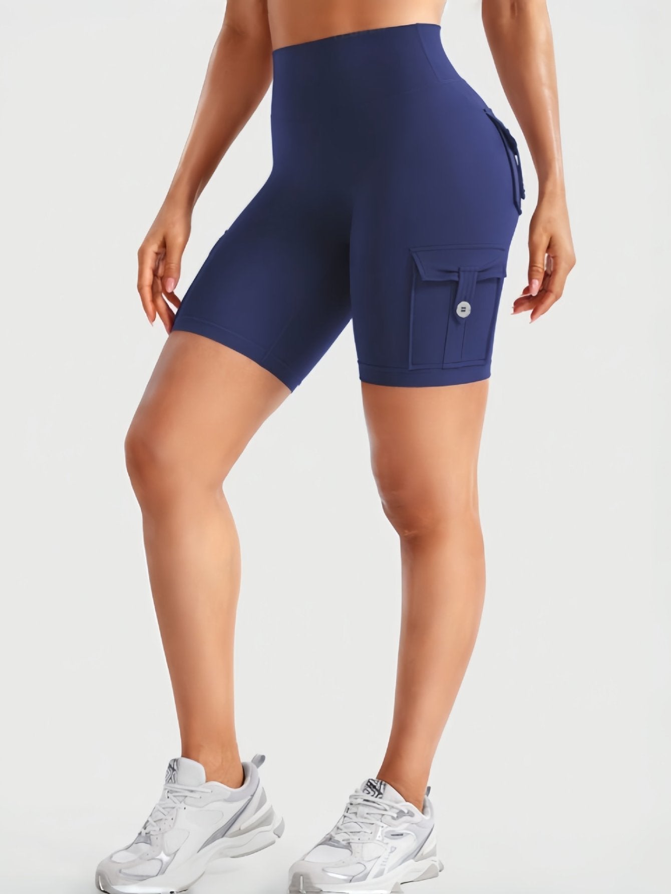 High Waisted Cargo Biker Shorts