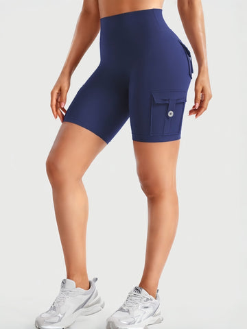 High Waisted Cargo Biker Shorts