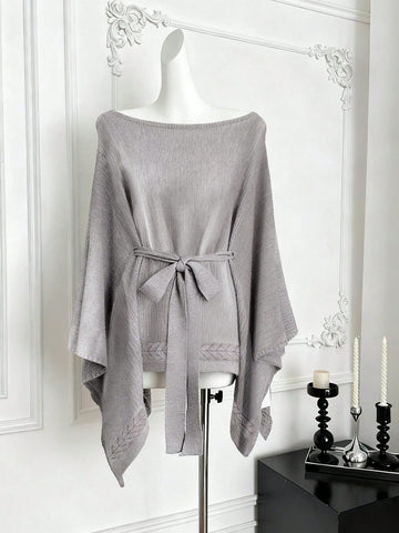 Oversized Belted Knit Poncho Sweater
