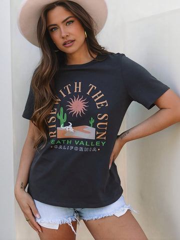 Desert Print Slogan T-Shirt