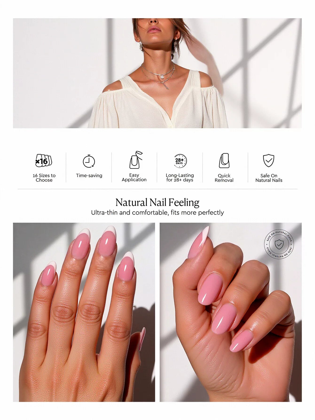 Classic French Almond Press On Nails
