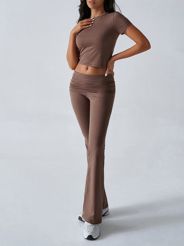 Cropped Crop Top Flare-Leg Pants Feminine Set