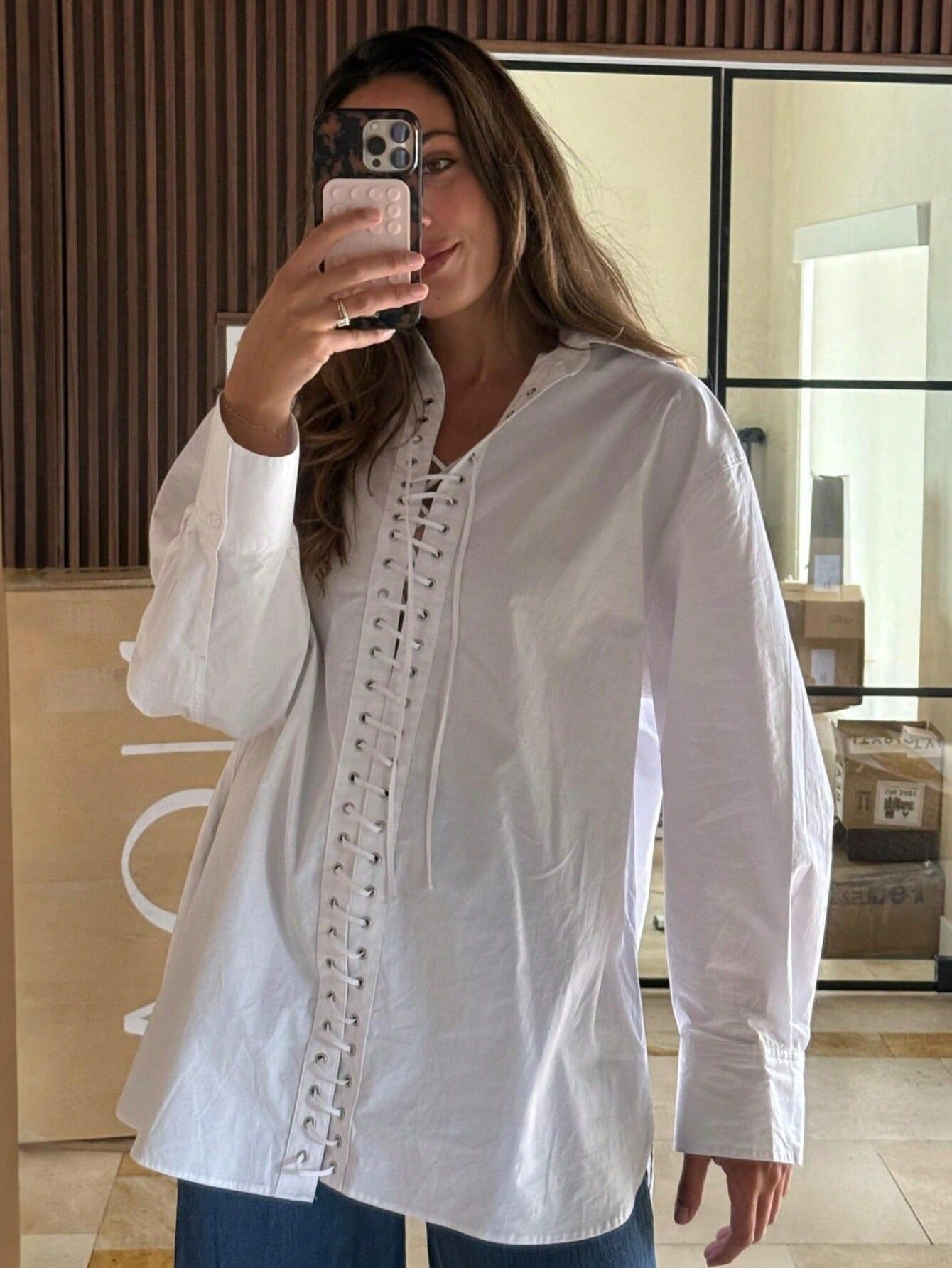 Oversized Lace Up White Shirt