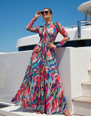 Vibrant Abstract Print Button Down Dress