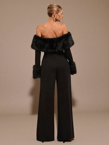 Faux Fur Off Shoulder Jumpsuit