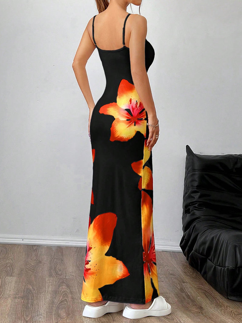 Floral Print Bodycon Maxi Dress