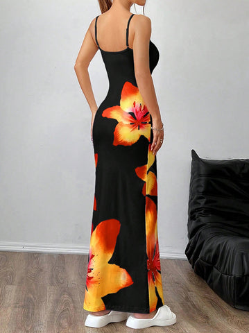 Floral Print Bodycon Maxi Dress