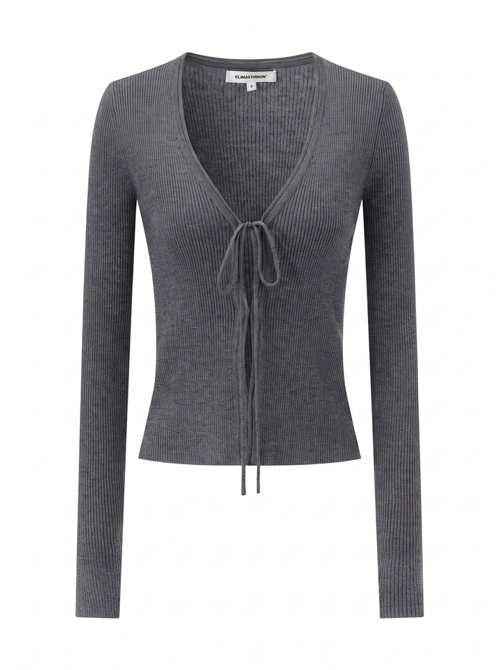 Cropped Tie Front Ribbed Cardigan