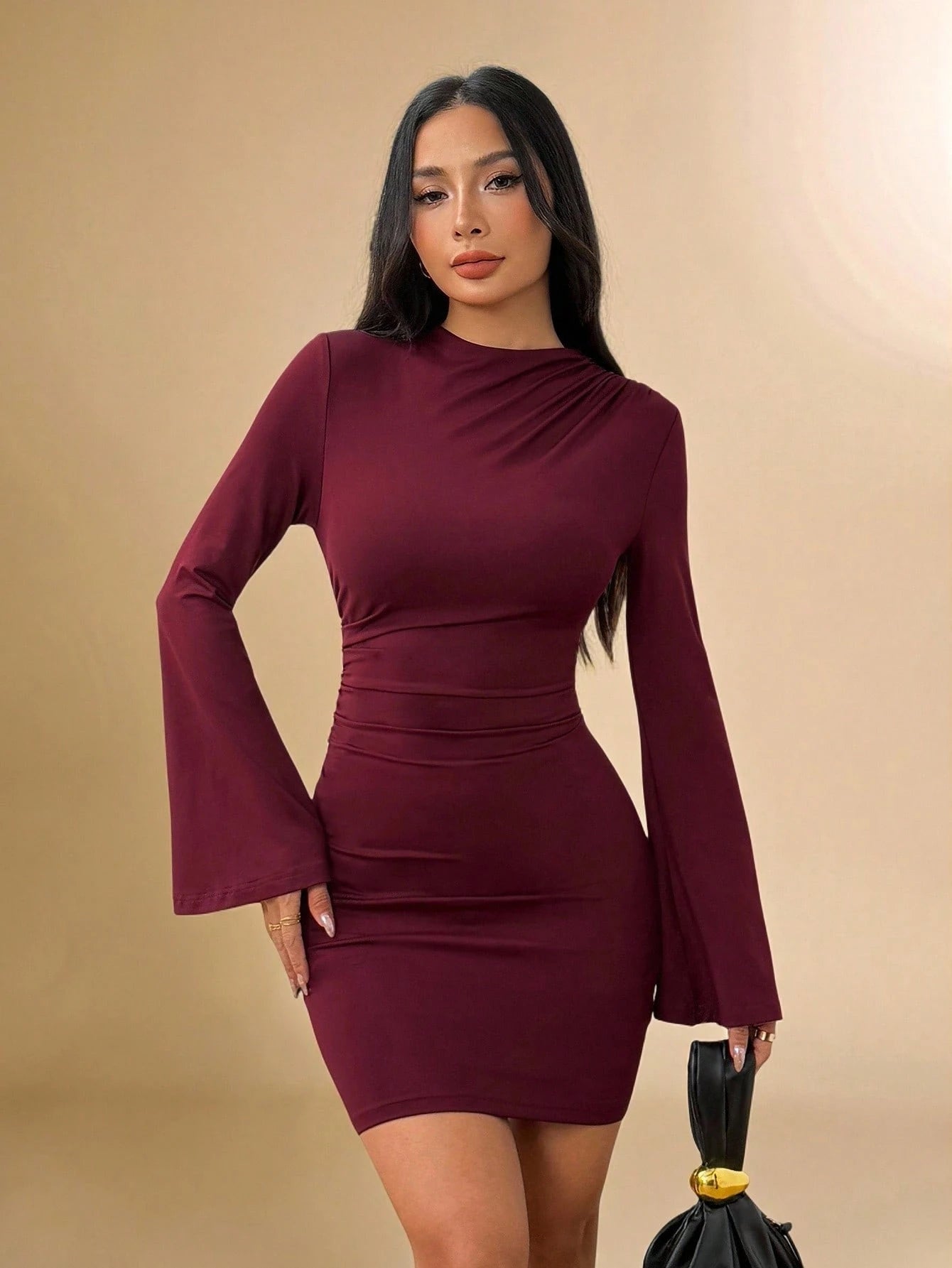 Ruched Bell Sleeve Bodycon Dress
