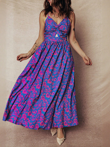 Floral Twist Front Cutout Maxi Dress