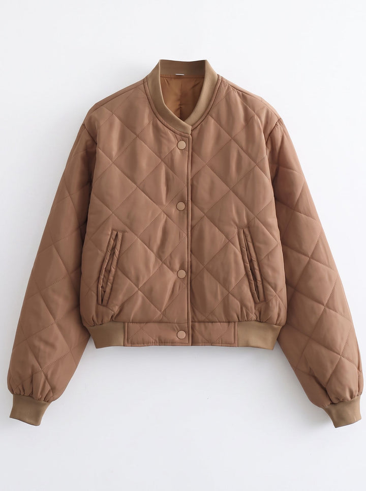 Lightweight Quilted Snap Button Bomber Jacket