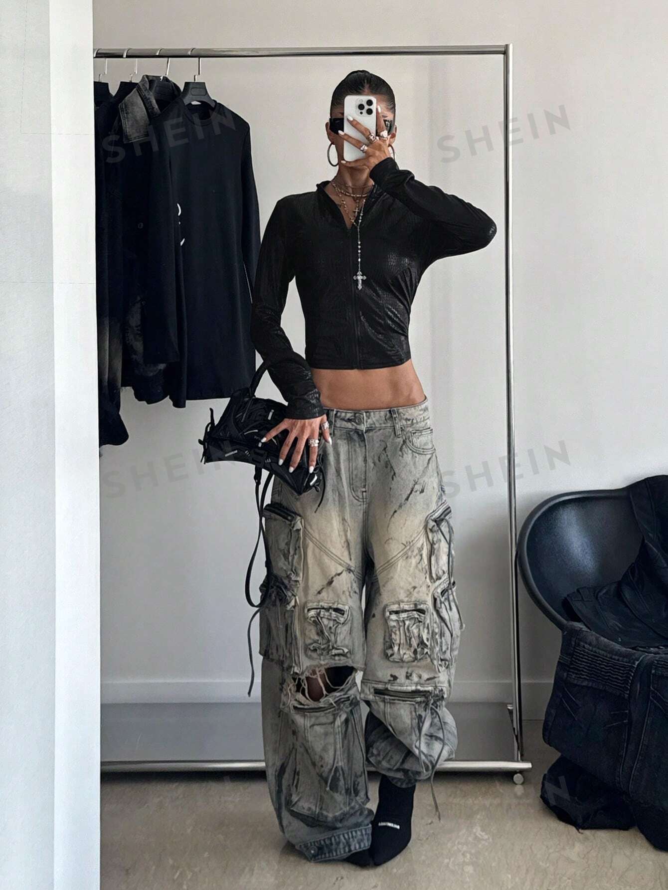 Cropped Faux Leather Zip Jacket