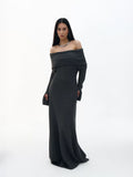 Off Shoulder Ribbed Knit Maxi Dress