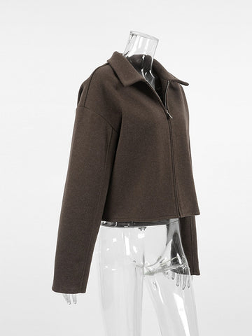 Cropped Minimalist Brown Wool Jacket