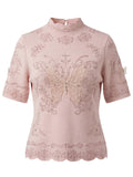 Embroidered Butterfly Mock Neck Sweater