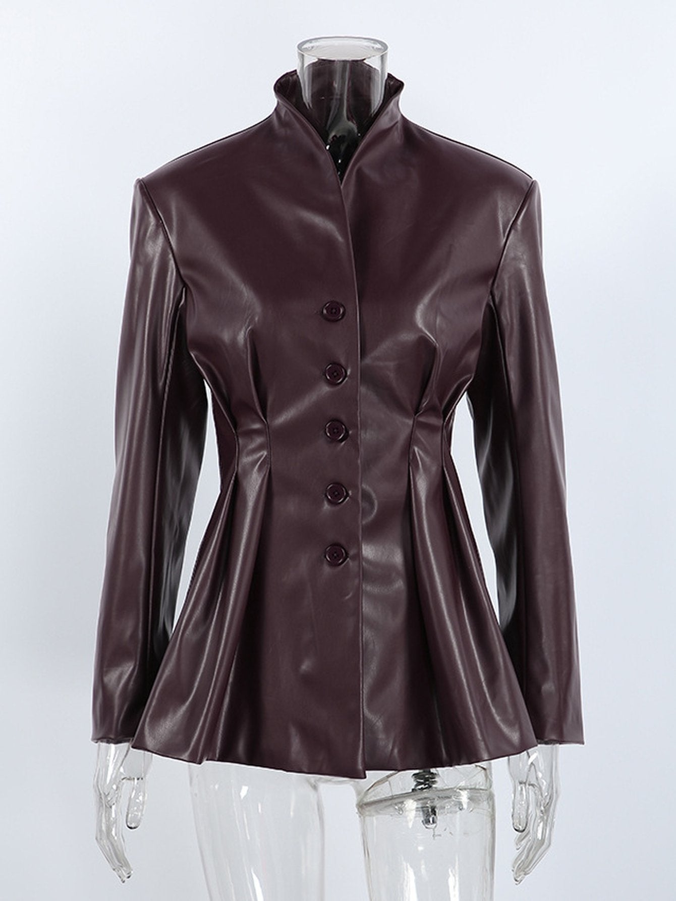 Tailored Cinched Waist Faux Leather Jacket