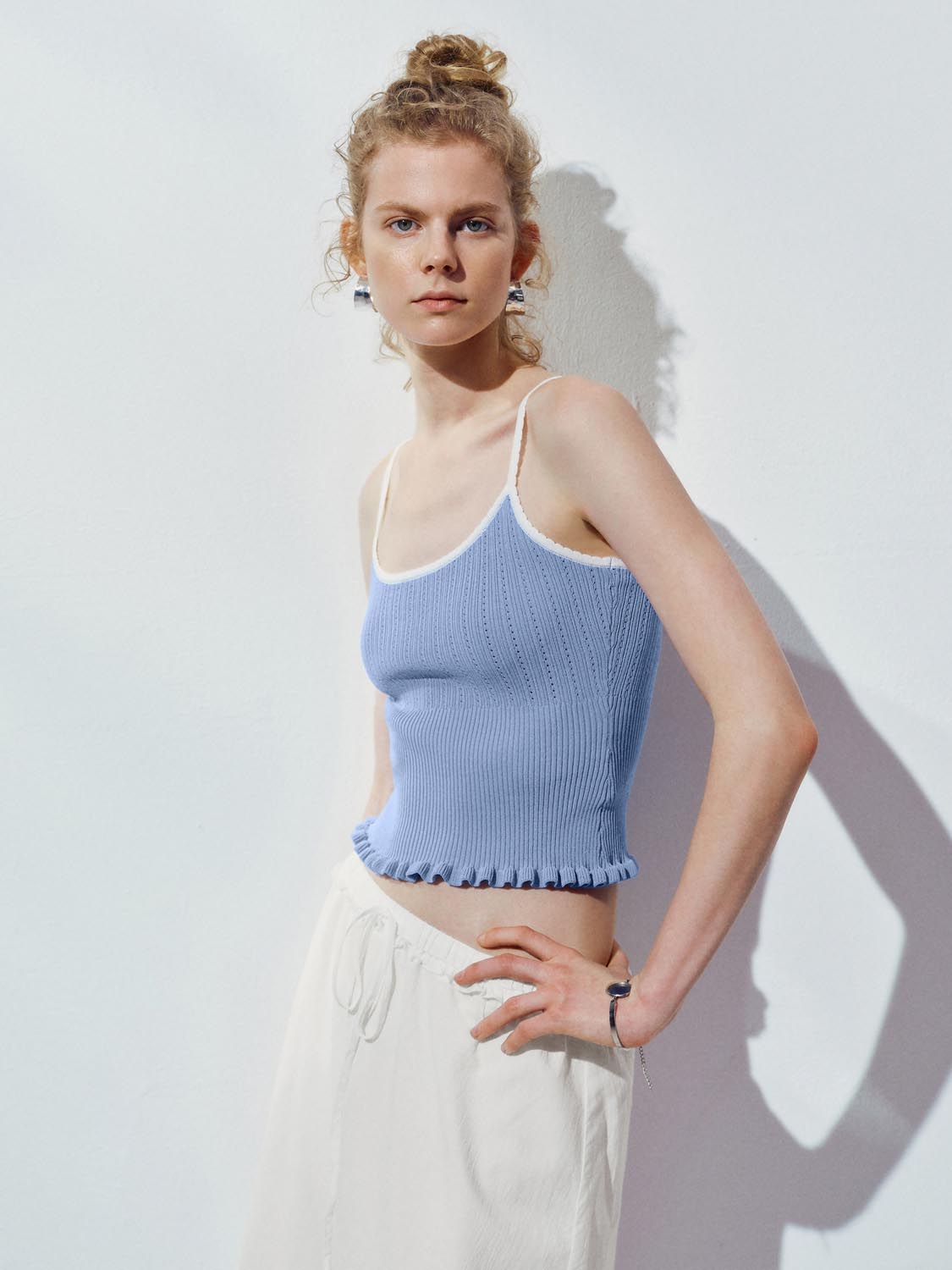 Urban Revivo Knitted Cami Tops-Gray Blue