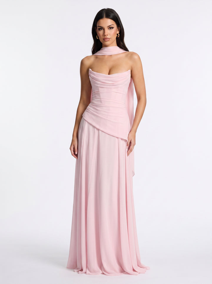 Elegant Draped Corset Maxi Dress