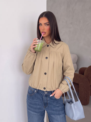Pleated Button Up Crop Jacket