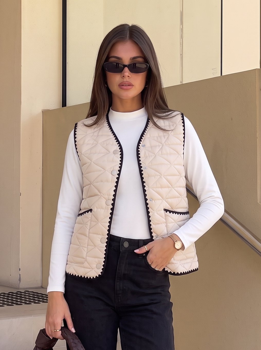 Lightweight Quilted Contrast Trim Vest