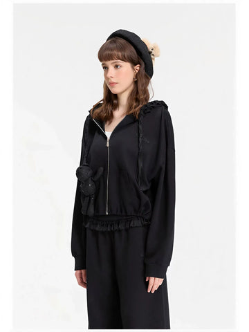 Lace Detail Zip Up Hooded Jacket