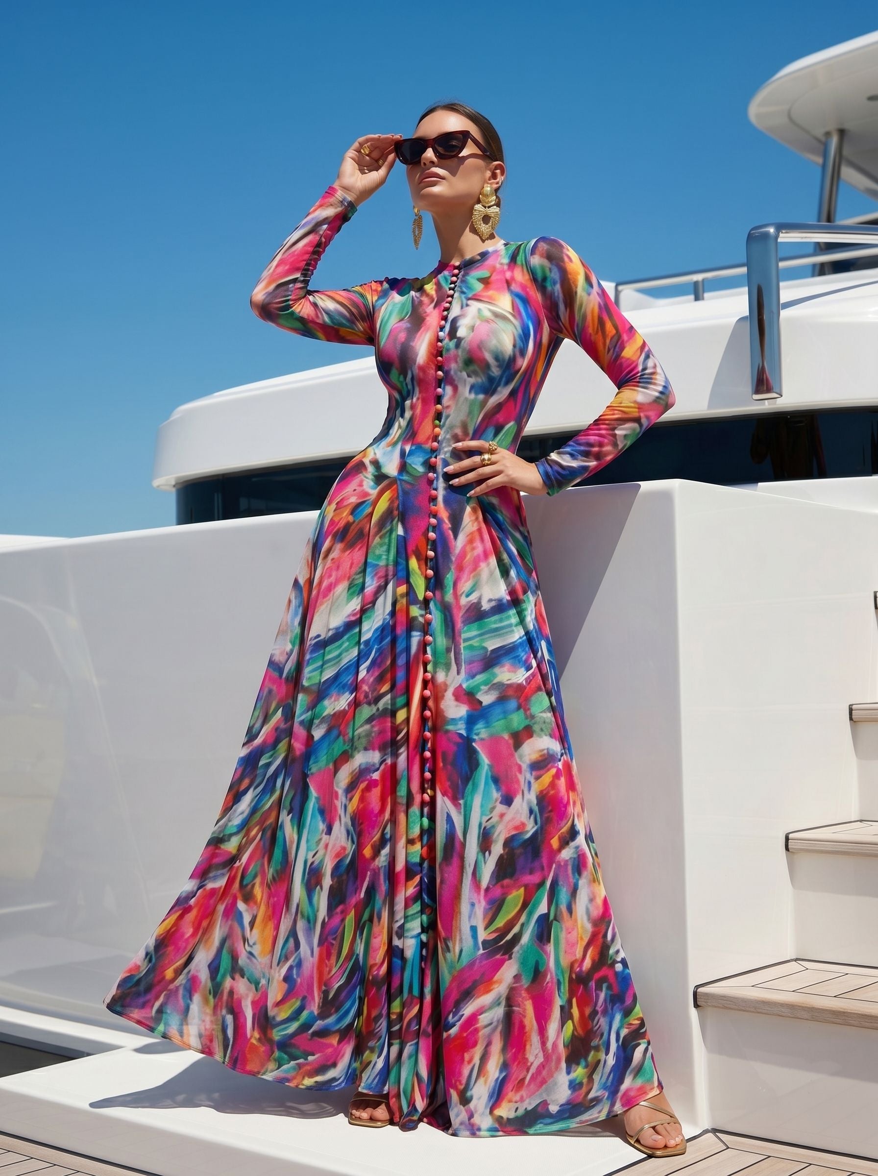 Vibrant Abstract Print Button Down Dress