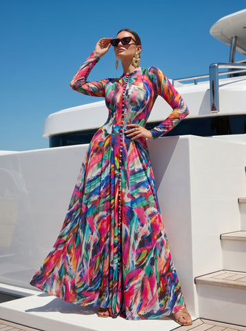 Vibrant Abstract Print Button Down Dress