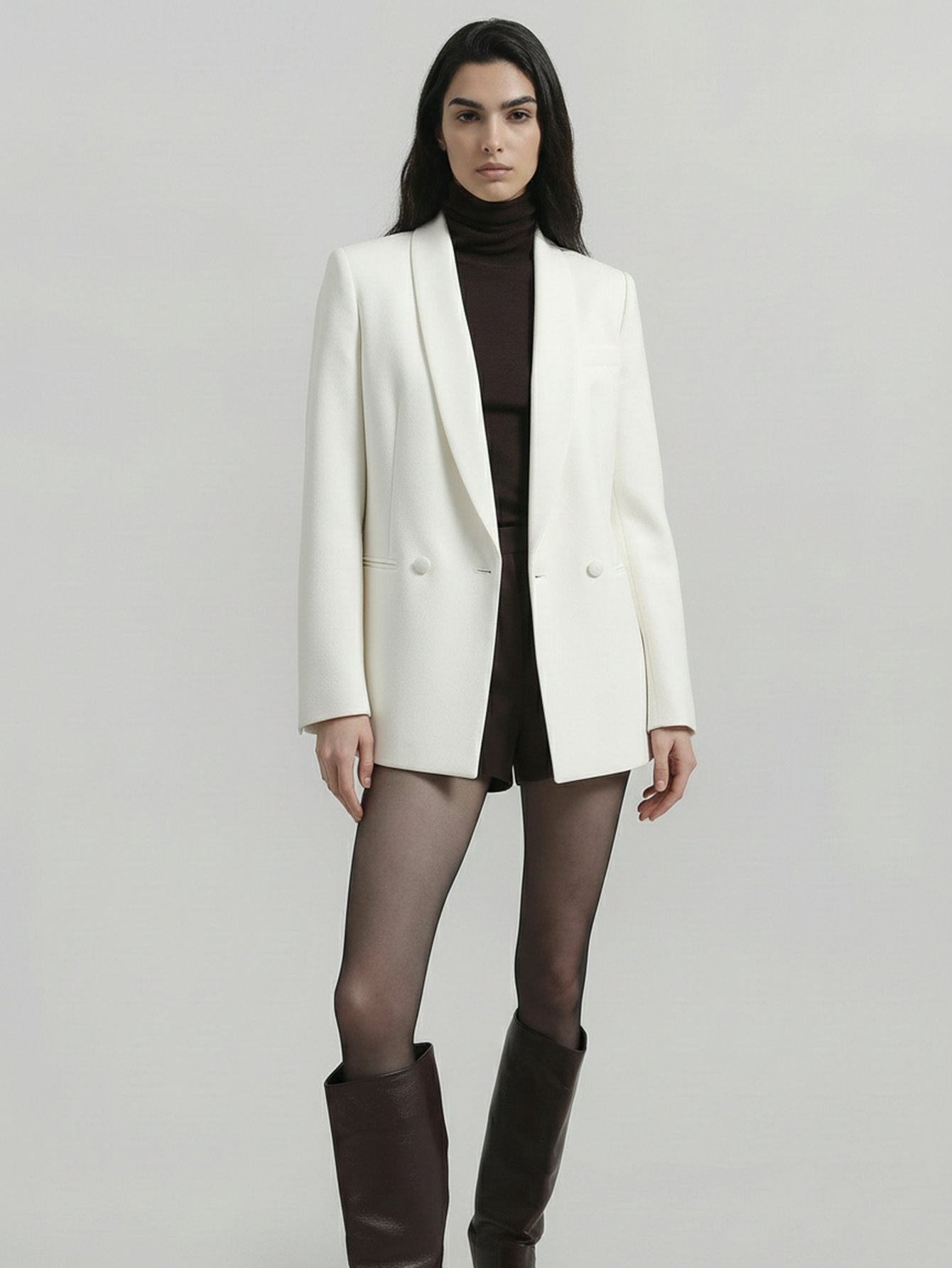 SAÏA Shawl Collar Double-Breasted Elegant Blazer-White