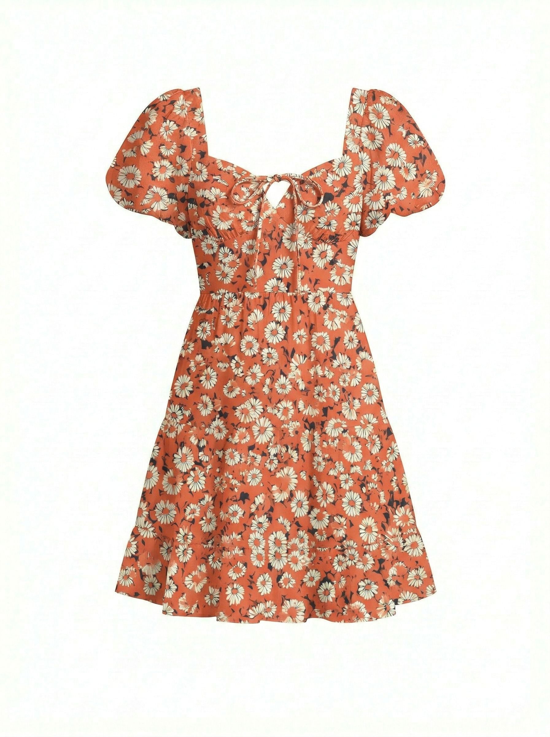 Floral Print Puff Sleeve Tiered Mini Dress