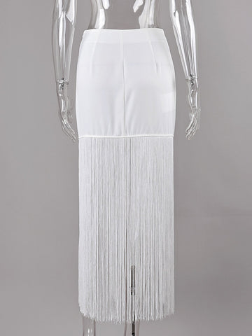High Slit Fringed Maxi Skirt