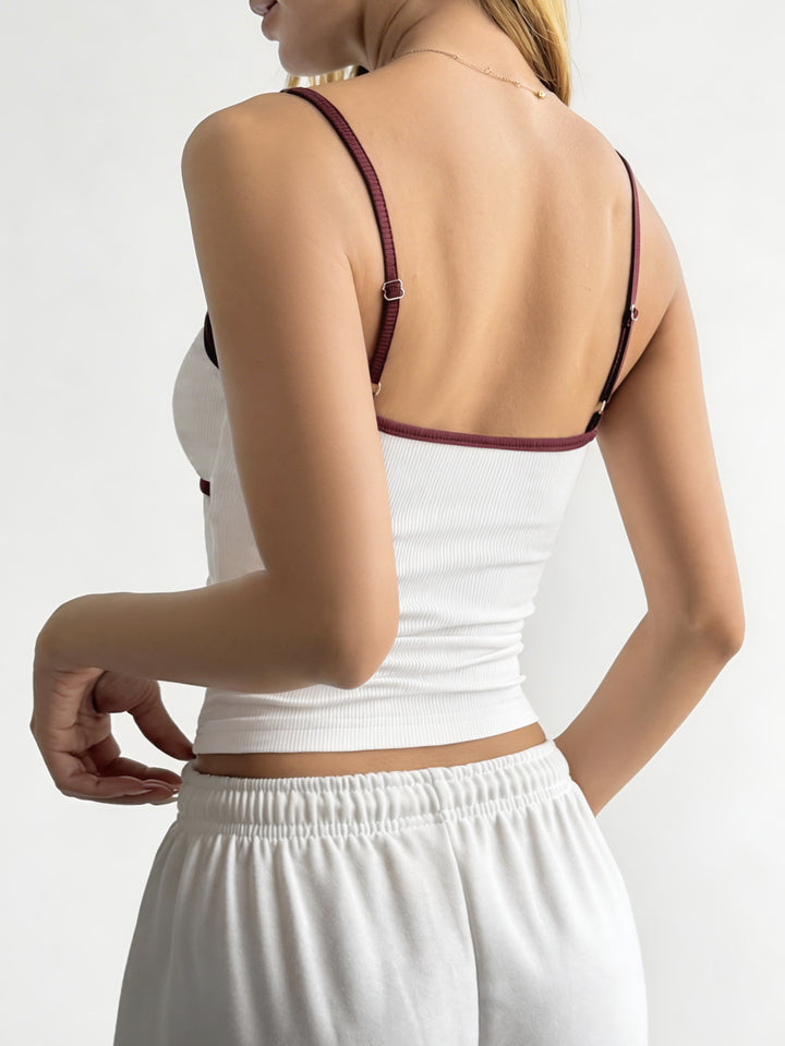 Contrast Trim Ribbed V Neck Camisole