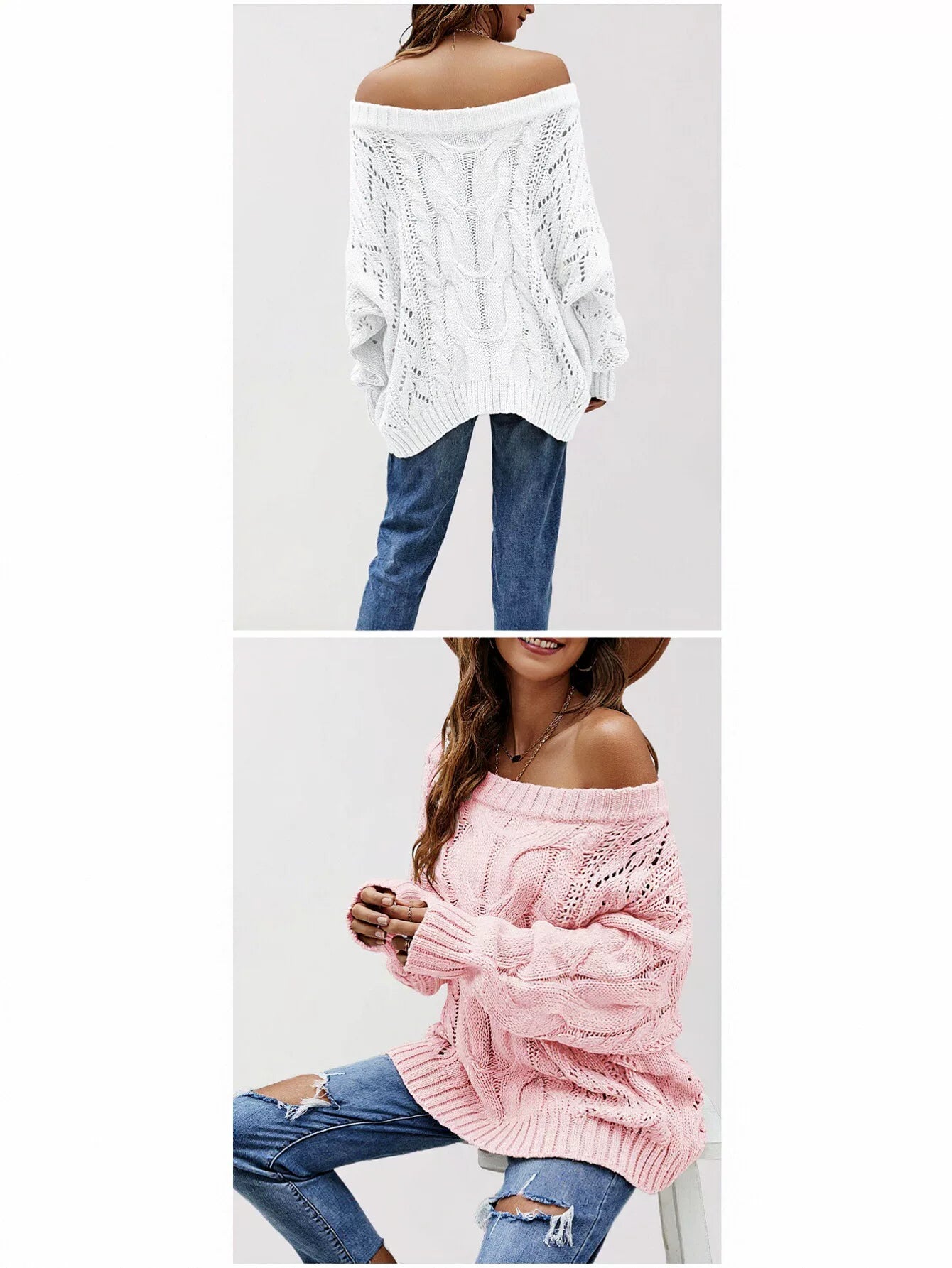 Oversized Off Shoulder Cable Knit Sweater