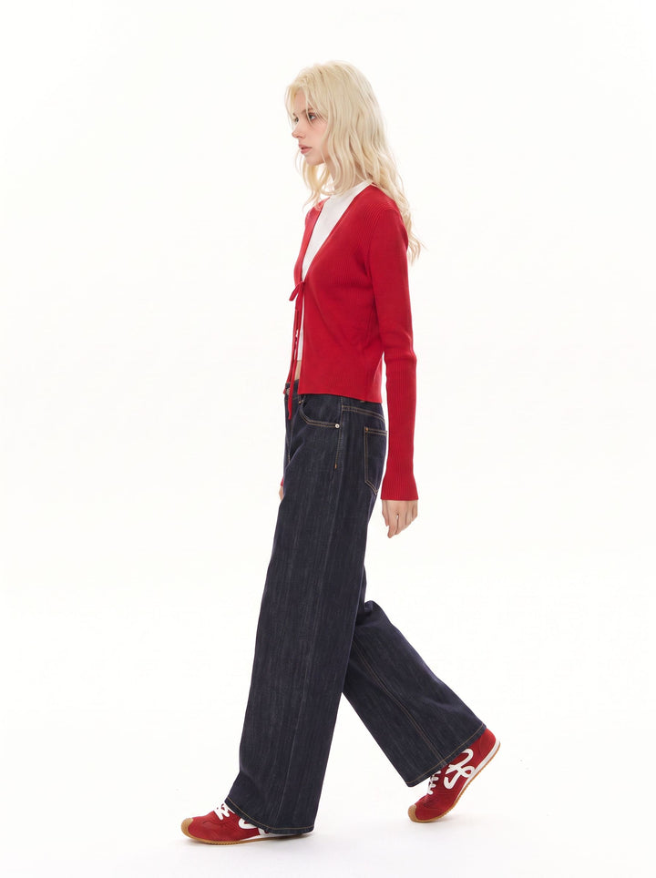 Cropped Tie Front Ribbed Cardigan
