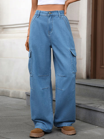 High Waisted Baggy Cargo Jeans