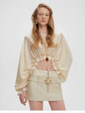 Lace Trim Cropped Satin Blouse