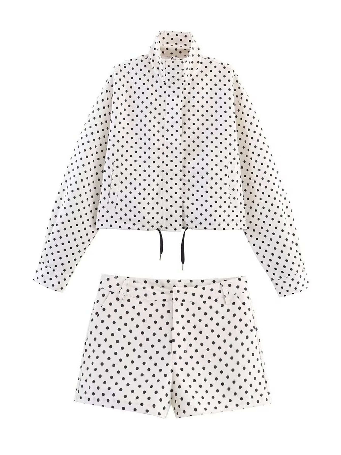 Polka Dot Cropped Drawstring Jacket