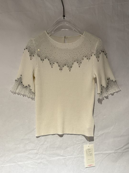 Embellished Ribbed Knit Pullover Sweater
